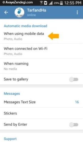 عدم دانلود خودکار تصاویر و فیلم ها در تلگرام