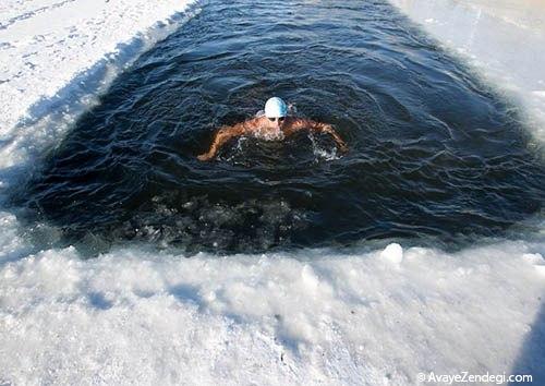 چالش شنا کردن در دمای منفی 40 درجه!